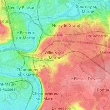 Villiers-sur-Marne topographic map, elevation, terrain