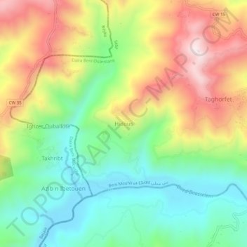Hidous topographic map, elevation, terrain