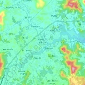 Indaial topographic map, elevation, terrain