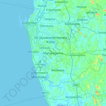 Maharagama topographic map, elevation, terrain