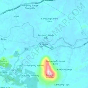 Siniawan topographic map, elevation, terrain