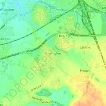 Shavington topographic map, elevation, terrain