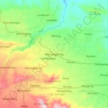Warungpring topographic map, elevation, terrain