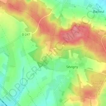 Les Rouges Verts topographic map, elevation, terrain