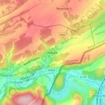 Mazée topographic map, elevation, terrain