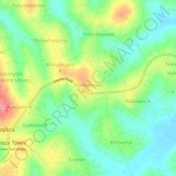 Manyangwa B topographic map, elevation, terrain