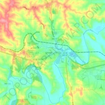 Union topographic map, elevation, terrain