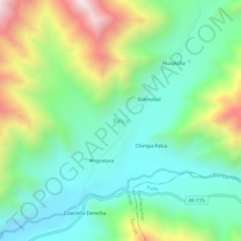 Palca topographic map, elevation, terrain