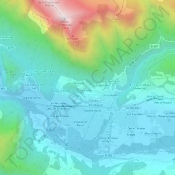 Marcelly topographic map, elevation, terrain