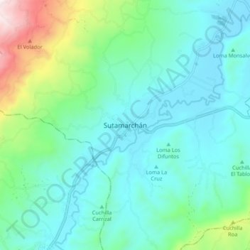 Sutamarchán topographic map, elevation, terrain