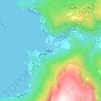 Jondal topographic map, elevation, terrain