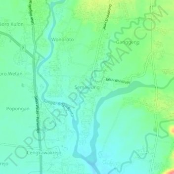 Semawung topographic map, elevation, terrain