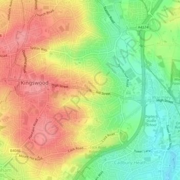Warmley Hill topographic map, elevation, terrain