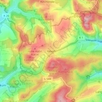 Hövel topographic map, elevation, terrain