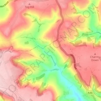 Tadwick topographic map, elevation, terrain