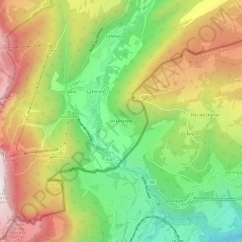 Les Echampés topographic map, elevation, terrain