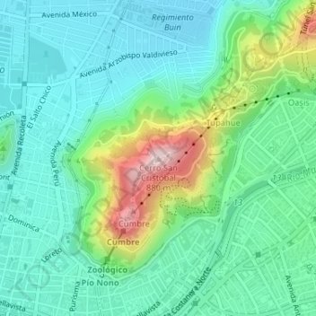 Cerro San Cristóbal topographic map, elevation, terrain