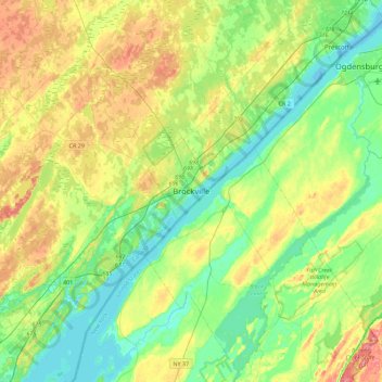 Brockville topographic map, elevation, terrain