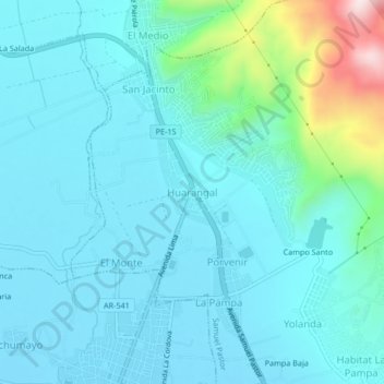 Huarangal topographic map, elevation, terrain
