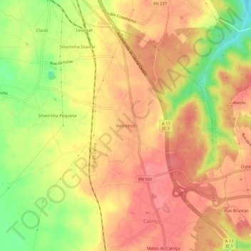 Vieirinhos topographic map, elevation, terrain