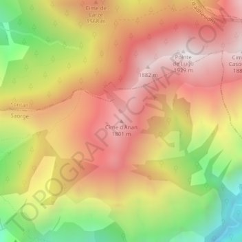 Cime d'Anan topographic map, elevation, terrain