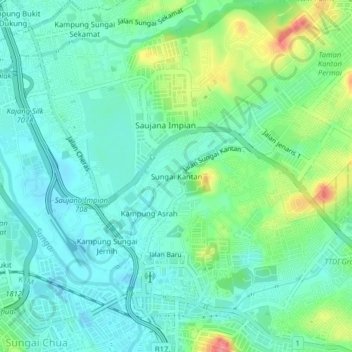 Sungai Kantan topographic map, elevation, terrain