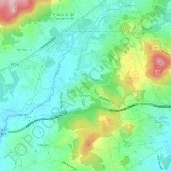 Castelões topographic map, elevation, terrain
