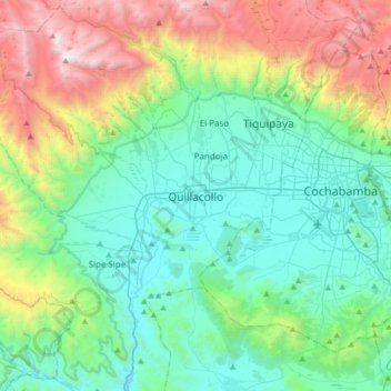 Quillacollo topographic map, elevation, terrain