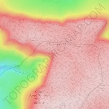 Kinder Downfall topographic map, elevation, terrain