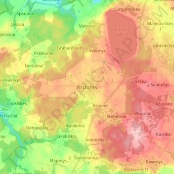 Kruonis topographic map, elevation, terrain