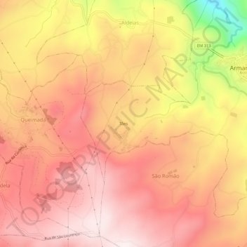 Tões topographic map, elevation, terrain
