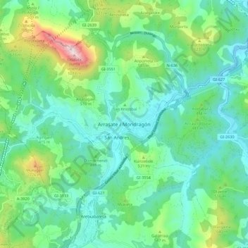 Arrasate / Mondragón topographic map, elevation, terrain