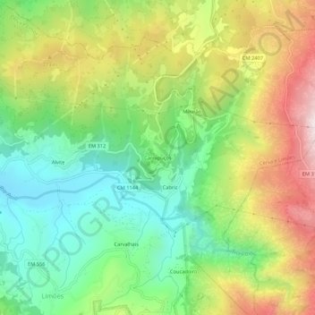 Carrapuços topographic map, elevation, terrain