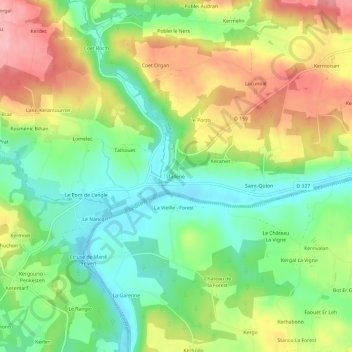 Tallené topographic map, elevation, terrain
