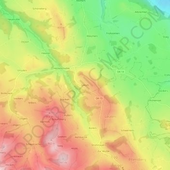 Greuts topographic map, elevation, terrain