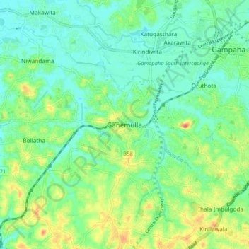 Ganemulla topographic map, elevation, terrain