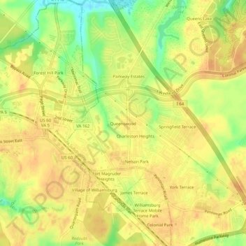 Queenswood topographic map, elevation, terrain