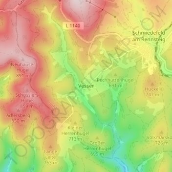 Vesser topographic map, elevation, terrain