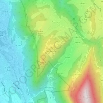 Montmerlet topographic map, elevation, terrain