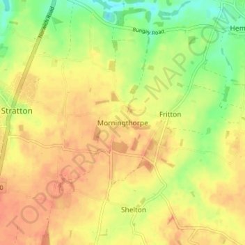 Morningthorpe topographic map, elevation, terrain