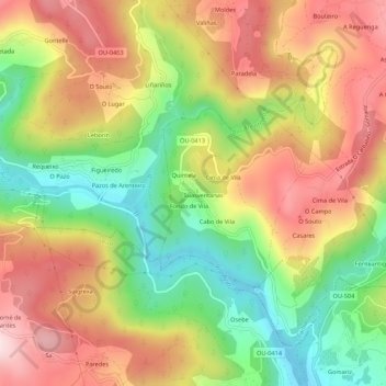 Cabanelas topographic map, elevation, terrain