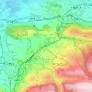 Star topographic map, elevation, terrain