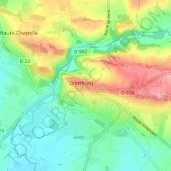 Domfront topographic map, elevation, terrain