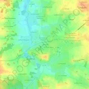 La Blinière topographic map, elevation, terrain