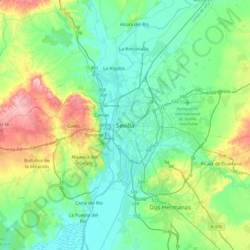 Seville topographic map, elevation, terrain