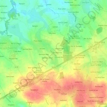 Odeveur topographic map, elevation, terrain