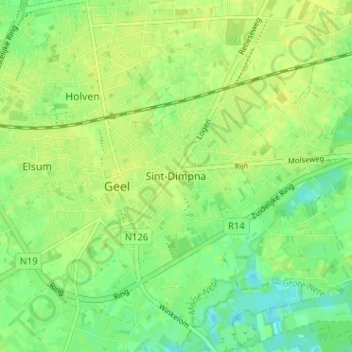 Sint-Dimpna topographic map, elevation, terrain
