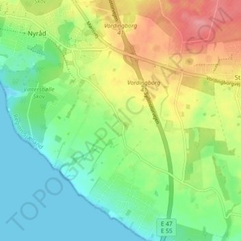 Bakkebølle topographic map, elevation, terrain