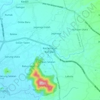 Kecamatan Kuripan topographic map, elevation, terrain