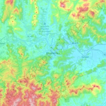 Blumenau topographic map, elevation, terrain